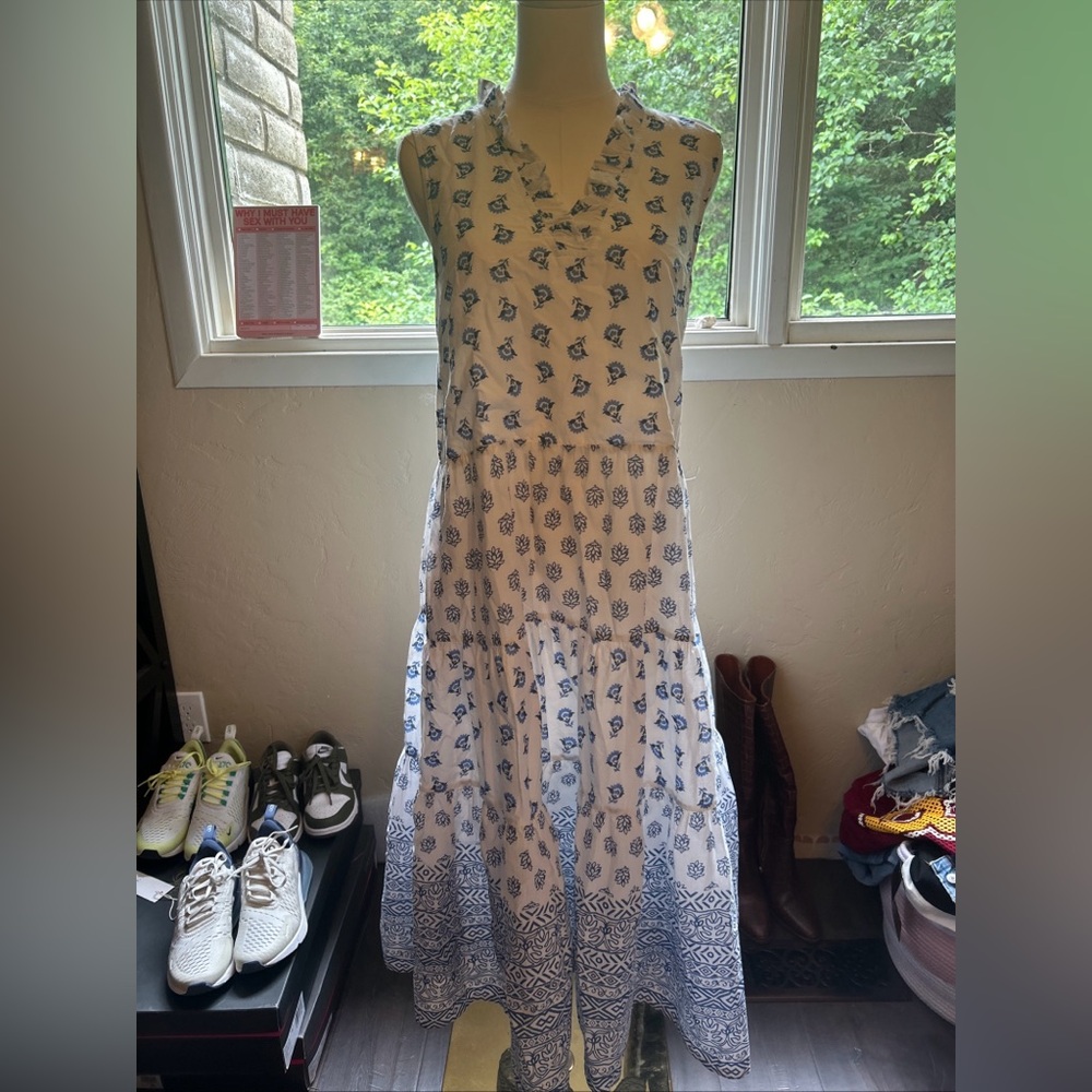 St. John's Bay Blue and White Patterned Maxi Dress